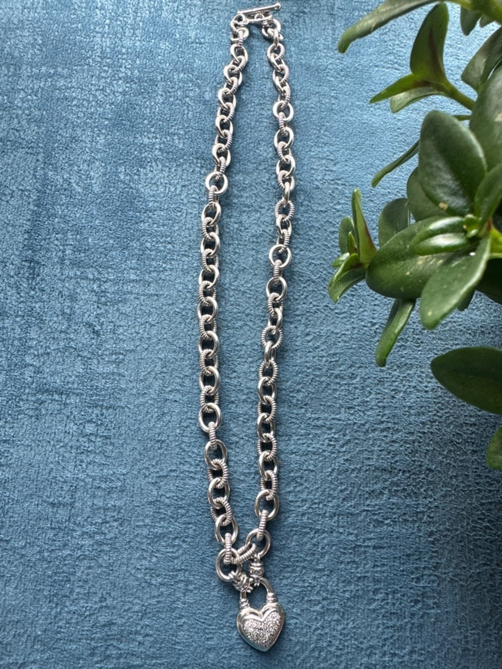 Silver Chain Necklace with Puffed Heart Pendant Clasp ❤️